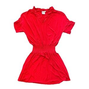 Finley Women’s XL Smocked-waist Blouson Poplin Dress Red Ruffle Knee Length
